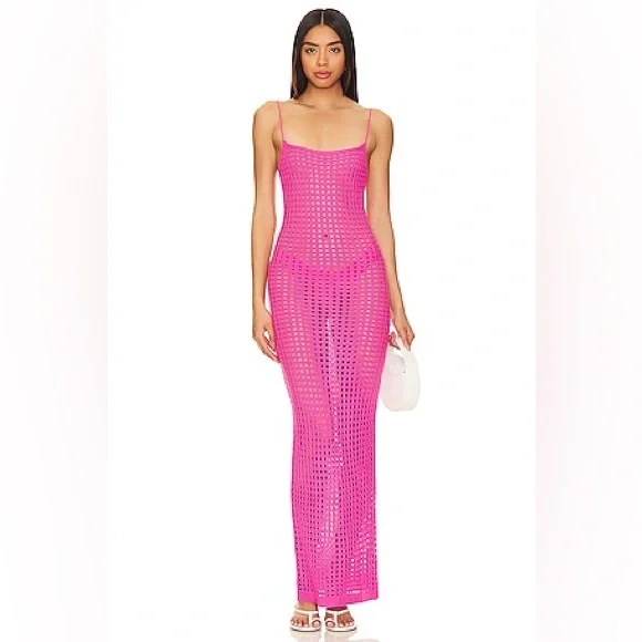 Superdown Winona Maxi Dress Pink crochet knit swim resort sheer Size Medium - Picture 1 of 1